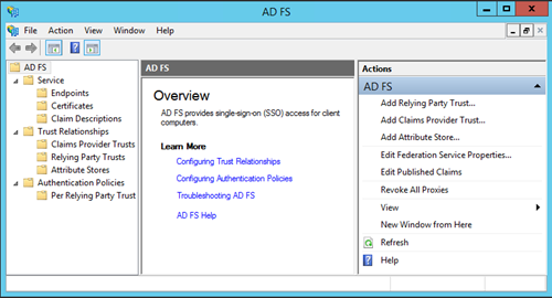 AD FS Management console on Windows Server 2012 R2