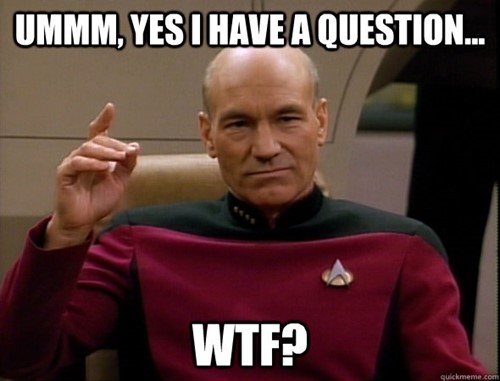 meme of captian picard with his finger in the air, text reads Umm, yes I have a question... WTF?