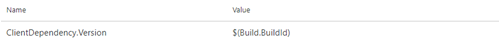 Screenshot of client dependency variable ClientDependency.Version set to $(Build.BuildId) in Azure DevOps pipeline