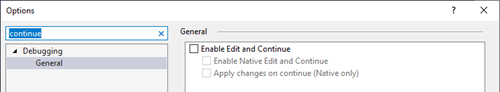 VS options for Enable Edit and Continue
