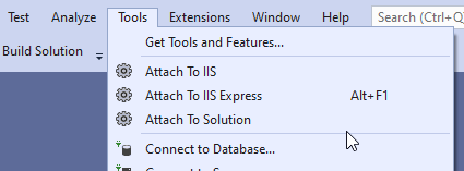 Visual Studio Tools menu